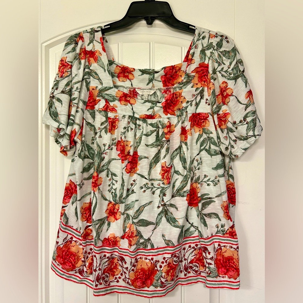 Lucky Brand Women's Size XL Floral Print Top Flutter Sleeves